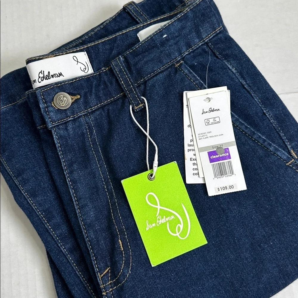 Sam Edelman Bay Flare Trouser Jeans Women’s 27 High Rise Wide‎ Leg NWT Dark Wash